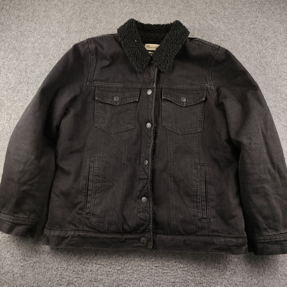 Madewell Oversized Sherpa Lined Denim Jacket Womens Large Black Trucker
